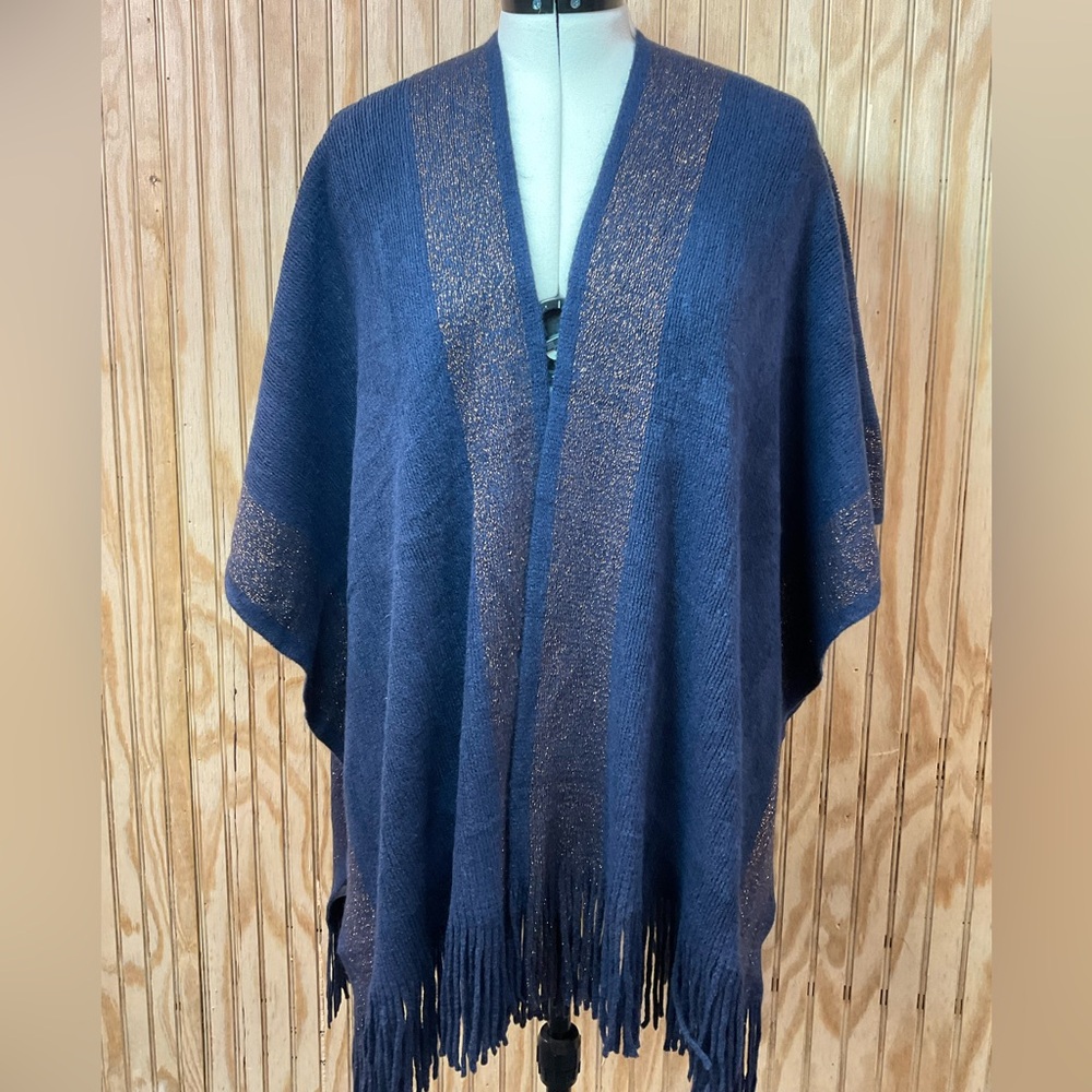 Kollie More Navy and Gold Knit Shawl